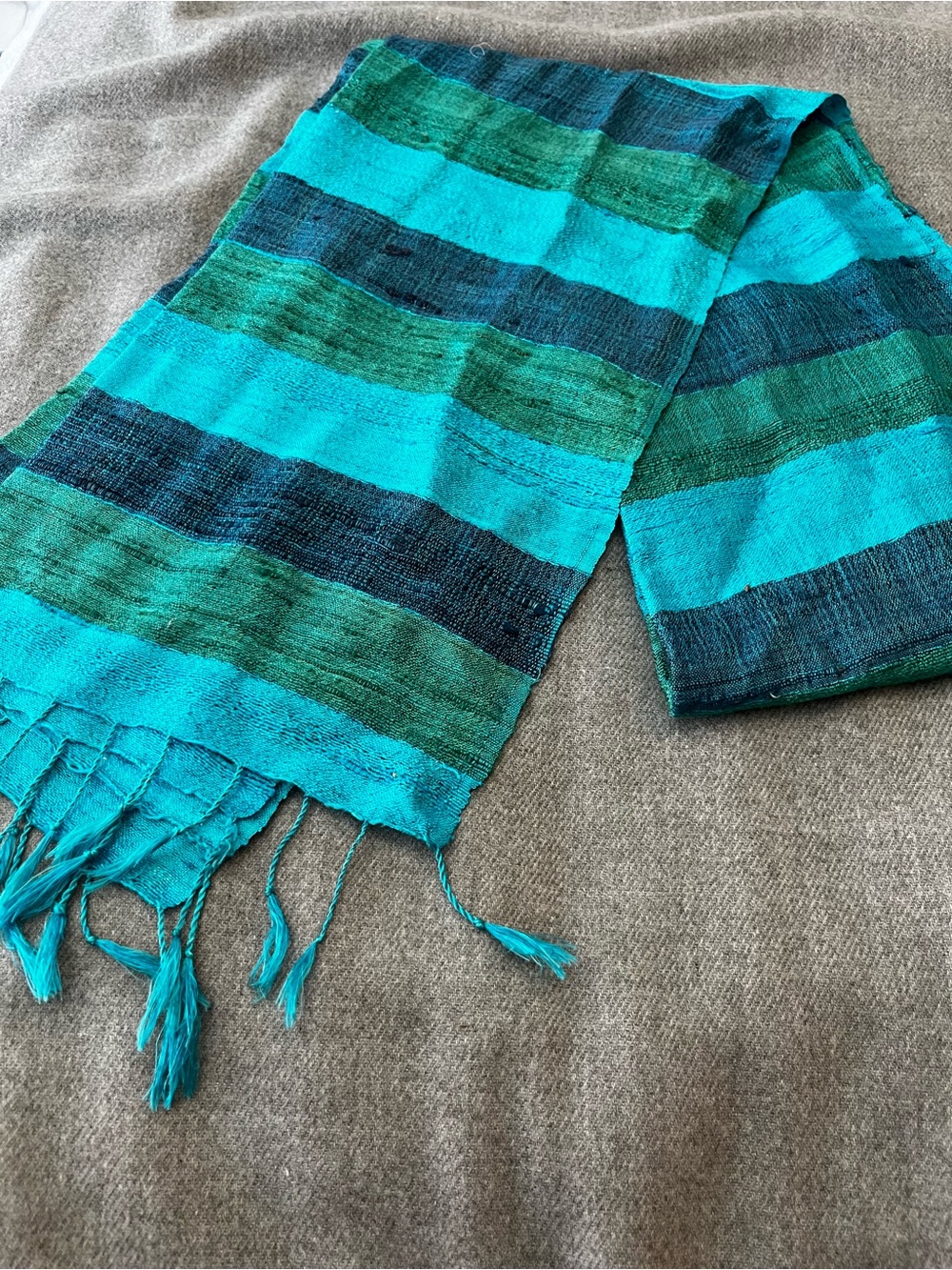 Striped Turquoise & Emerald Handwoven Scarf
